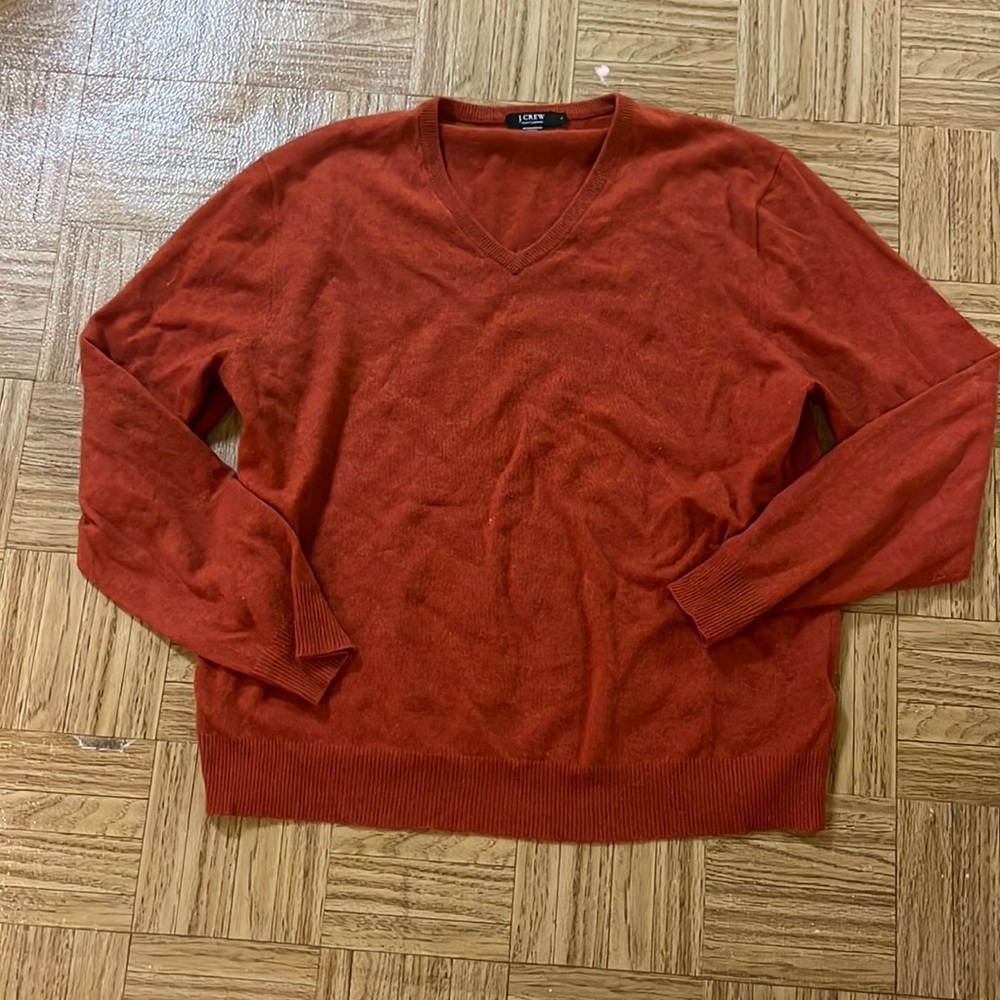 J. Crew 100% cashmere v-neck orange sweater
